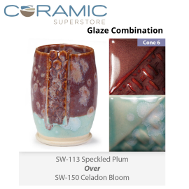 Speckled Plum SW-113 over Celadon Bloom SW-150 Stoneware Combination Speckled Plum SW-113 over Celadon Bloom SW-150 Stoneware Combination